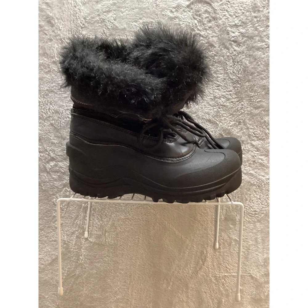 Itasca Kids Black Thinsulate Winter Snow Boots with Fur Trim